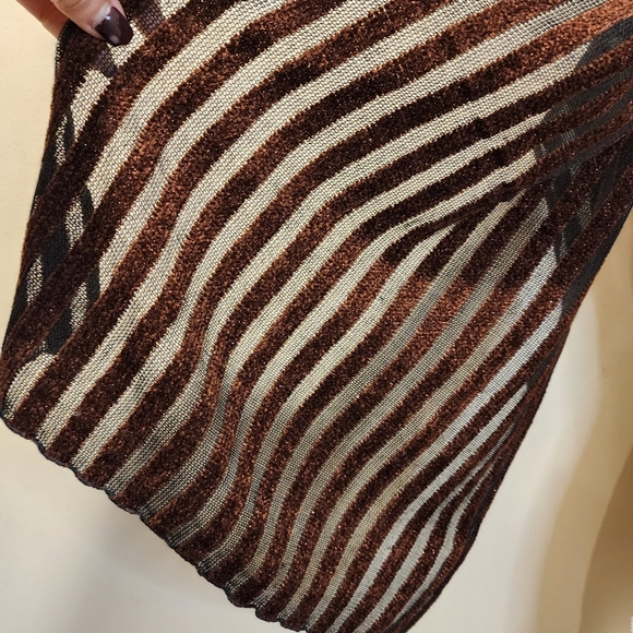 Beatrice Lissague Hand Made In France Striped Brown and Black Splarkling Scarf - Picture 6 of 7